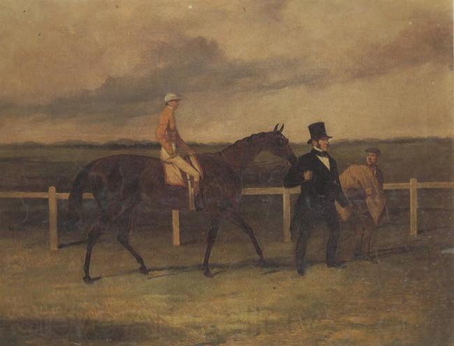 Harry Hall Mr J B Morris Leading his Racehorse 'Hungerford' with Jockey up and a Groom On a Racetrack Norge oil painting art